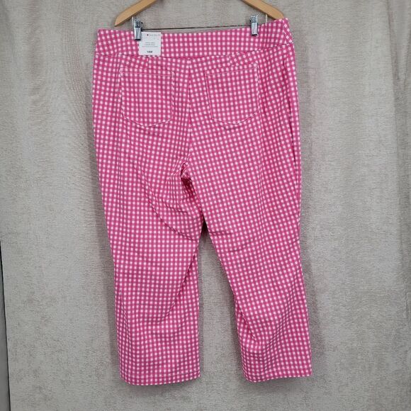 Intro Audrey Ankle Cropped Pants Pink White Gingham Women's Plus Size 18W - Picture 6 of 14